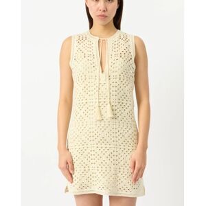 Frame Women's Size Medium Cream Crochet Tassel Popover Mini Dress NWT